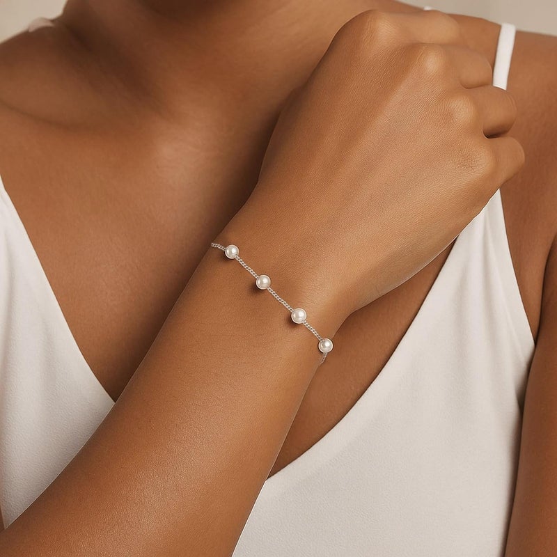 DAYANEY Pearl Bracelets for Women, Gold Bracelet Silver Pearl Jewelry as Valentines Gifts for Girls, Dainty Daisy and Heart Braclets Cute Floral Prom Jewelry for Bridesmaid Brazaletes Para Mujer - Image 2